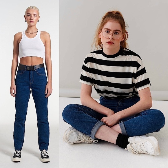 LAZY OAF 90s Heart Button High Waist Straight Leg Ankle Crop Denim Mom Jean 26 - Picture 1 of 16